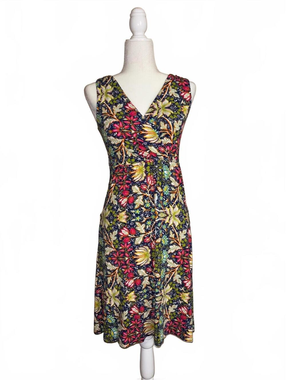Garnet Hill sleeveless V-neck Faux Wrap dress Botanical & Floral Print